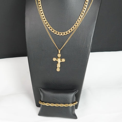COMBO Cadena Cubana 14k + Dije en Circones Swarovski | Llévate Gratis Pulso Lazo + Otra Cadena Cubana