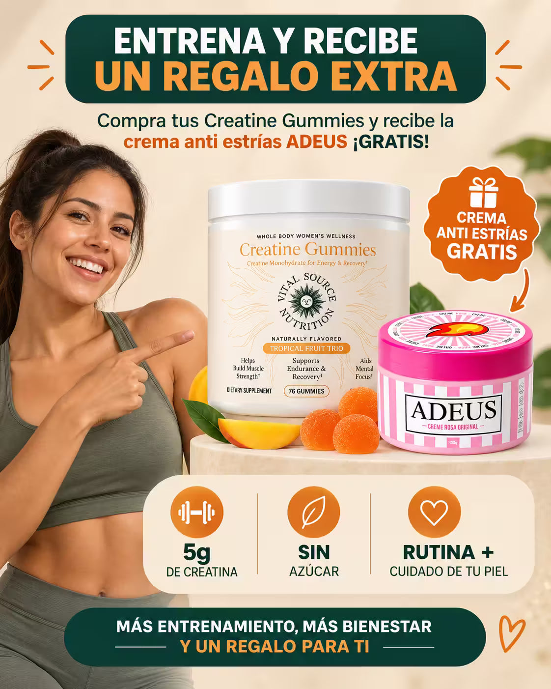 Creatine gummies 70 porciones + Crema Adeus mini anti estrías