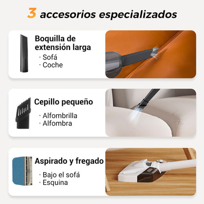 Aspiradora de Mano Inalámbrica - Potente Succión Con 4 Accesorios para Coches y Hogar